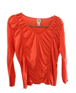 DKNY L Orange Knit Cotton Top Shirred Front 42 inch bust - Picture 1 of 6