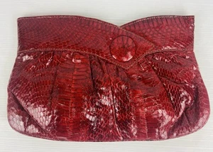 Bolso sin asas bandolera bandolera correa escondida vintage rojo genuino de piel de serpiente - Imagen 1 de 7