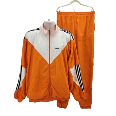 Vintage Adidas Mens XL Track Suit Windbreaker Nylon Orange White Black Nineties - Image 1 of 4