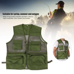 (L Military Green)Military Vest Multi Pocket Mesh Fish WP - Picture 1 of 22