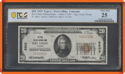 KC- Fr.1802-1 1929 $20 NB of Fort Collins , CO - VF 25 by PCGS Banknote - Image 1 of 3
