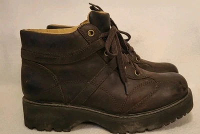 Vintage Y2K American Eagle AE Size 9 Leather Chunky Lace Up Oxford Boots  Brown - Image 1 of 4
