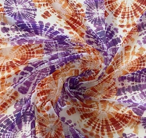 Vibrante tela transparente de gasa multicolor tie-dye púrpura y naranja por yardas - Imagen 1 de 2