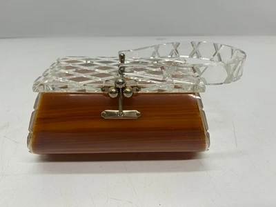 Vtg c1950s Florida Handbags Miami Clear Caramel Lucite Purse Bag Mid Century - Image 1 of 4