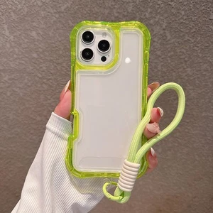 Transparent Case + Strap For iPhone 16e 16 Pro Max 15 14 13 12 11 Rugged Cover - Picture 1 of 19
