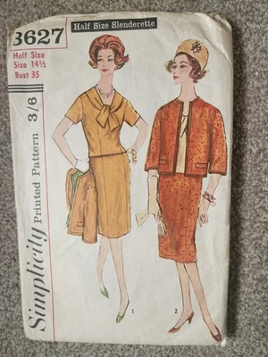 Vintage 1960s Sewing Pattern Half-Size Overblouse/Skirt/Jacket-Size 14.5,Bust 35 - Image 1 of 2
