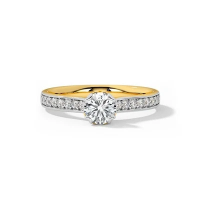 14k Yellow Gold Ring Sterling Silver Moissanite Round 0.81 Carat Plated 5 6 7 8 Foto 1 de 4