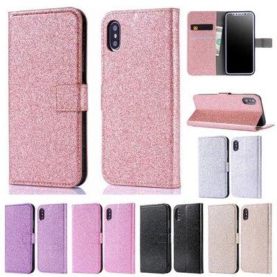 Glitter Bling Wallet Phone Case For iPhone 11 12 13 14 15 16 Pro Max XR 7 8 16E - Image 1 of 4