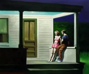 SERA D'ESTATE Edward Hopper quadro artistico PREMIUM SATIN USA ristampa - Foto 1 di 1