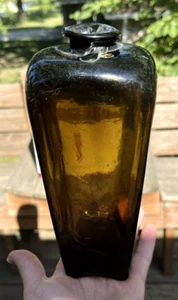 NICE BLACKGLASS OPEN PONTIL CASE GIN CRUDE GLASS DRIPS & GROOVES 1790'S ERA L@@K - Picture 1 of 8