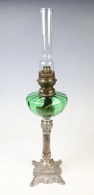 Antique Victorian Kosmos Brenner Spelter and Stone Oil Lamp - Image 1 of 4