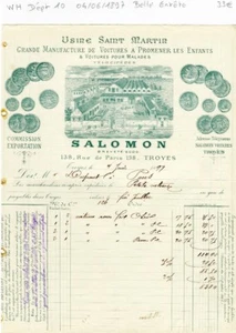 Dépt 10 - Troyes 138 Rue de Paris - Belle Entête Voitures pour Enfants de 1897 - Picture 1 of 1