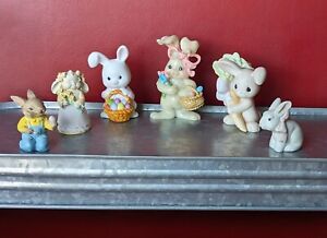 Lot vintage de 6 figurines miniatures lapin de Pâques Enesco Berrie Corée 