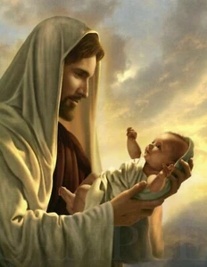 8.5X11 Jesus Christ Holding Baby Bible Picture New Fine Art Poster Print God Art - Picture 1 of 1