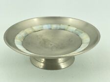 Vintage Aluminum Trinket Bowl Key Change Dish w/ Oyster Shell Style Inlay