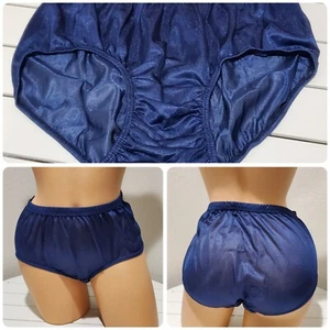 Granny Panty Double Nylon Shiny Nylon Silky Wide Gusset 7/L BLUE Navy - Picture 1 of 7