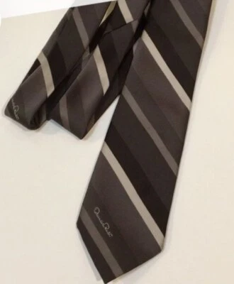 Corbata a rayas diagonales Oscar De La Renta/Leggett vintage para hombre marrón tostado negro usada en excelente estado Foto 1 de 4