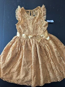ZENZI Girls Dress Mustard Lace brand NWT Party Dress Size Girls Medium - Picture 1 of 7