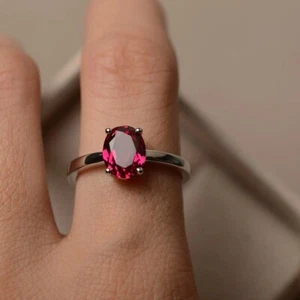 Pink Ruby Dainty Ring Lab Created Gemstone 925 Sterling Silver Women Ring - Picture 1 of 5