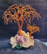 Handmade Copper Wire Tree, LED Lights Amethyst Crystal, Quartz Crystals Base
