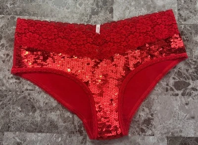 NUEVO SIN ETIQUETAS BRAGAS HIPSTER VICTORIA'S SECRET ROSA PEQUEÑO ROJO LENTEJUELAS VINTAGE RARAS Foto 1 de 3