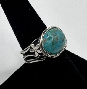 Vintage Navajo Flower Art Turquoise Sterling Silver 925 Ring Size 9 (7.4g) - Picture 1 of 7