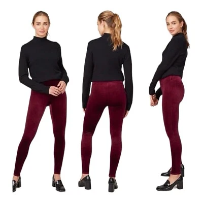 SPANX Shiny Velvet High Waisted Leggings Rich Burgundy Women 1X Velour Stretch - Image 1 of 4