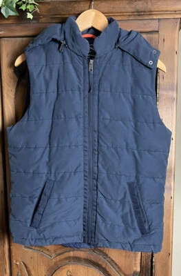 Lucky Brand Men’s Size M Navy Quilted Sleeveless Puffer Vest Removable Hood - Image 1 of 4