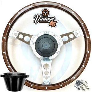 15" Steering Wheel & Boss Fittings Dark Wood For Land Rover Defenders 36 Spline - Picture 1 of 4
