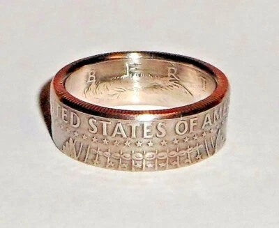 Anillo moneda "sellado" orgullo estadounidense Kennedy medio dólar talla 7-15 mostrar orgullo estadounidense JFK Foto 1 de 4