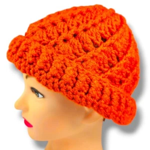 Hand Knit Crochet Hat Beanie Orange One Size Chunky Knit Snow Ski Cottagecore - Picture 1 of 8