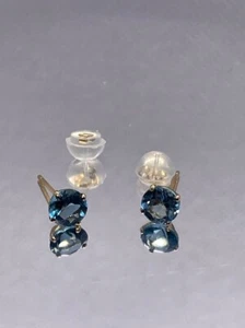 10k solid yellow gold stud earrings with .70ct genuine blue topaz gemstones - Picture 1 of 3