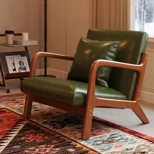 Leather Relaxing Accent Chair Mid Century Accent Chair for Living Room Bedroom - Picture 1 of 7