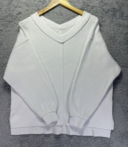 Felpa pullover manica lunga Aerie donna piccola testurizzata scollo a V bianca - Foto 1 di 10