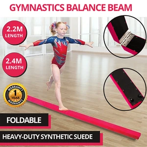 Gymnastics Balance Beam Foldable Training Synthetic Suede Steel Kids 2.2m/2.4m - Picture 1 of 14