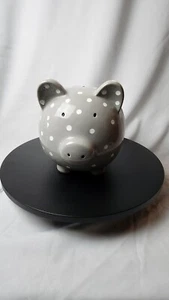 2020 Lila & Jack Brand Ceramic Gray W/white Polka Dot Piggy Bank - 7" Tall, 9" L - Picture 1 of 7