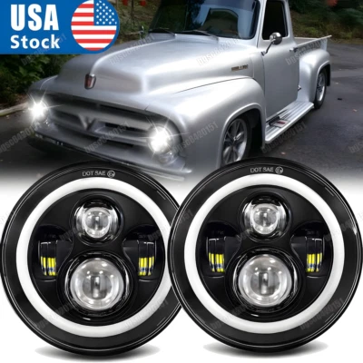 Pair For 1953-1977 Ford F-100 F-250 F-350 Pickup 7" LED Headlights Hi/Low Beam - Image 1 of 4