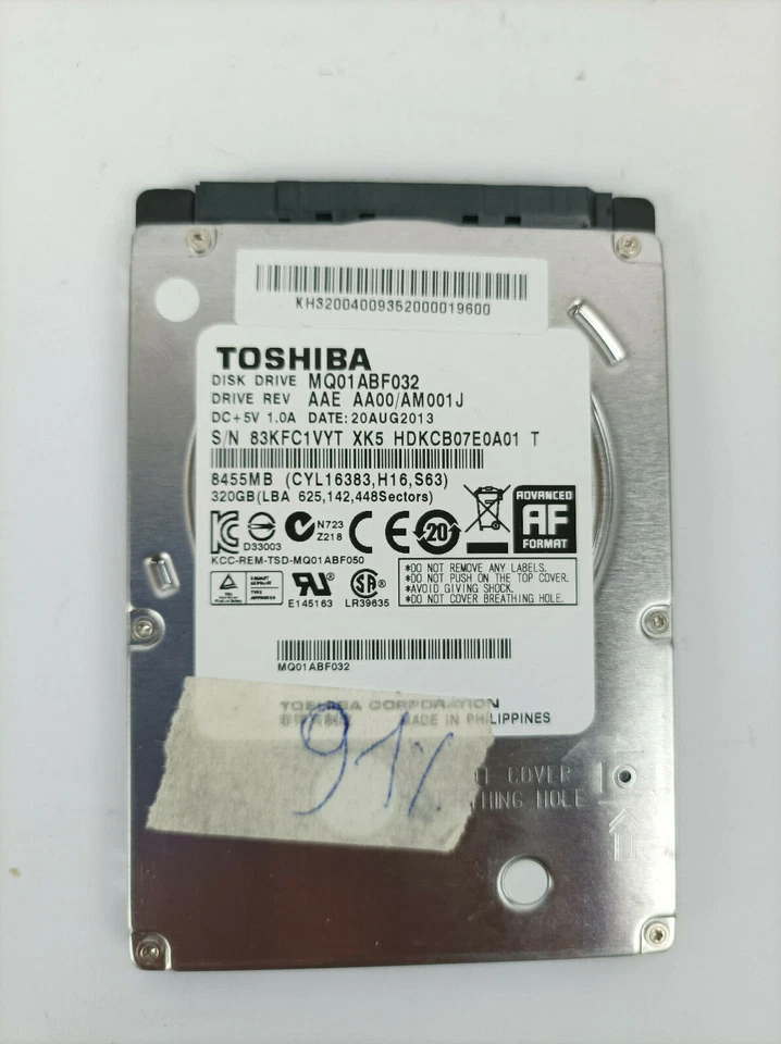 Toshiba MQ01ABF032 320gb G003235A Hard Disk Drive HDD 2,5 SATA 91 KH320040093520 - Image 1 of 1