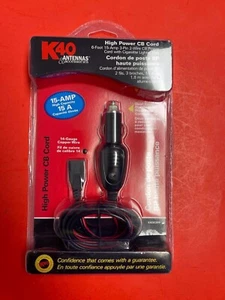 K40 K403CBPP 15A 3-Pin High Pwr CB Power Cord W/ 12V Cigarette Lighter Plug NEW - Picture 1 of 2