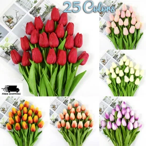 35cm Artificial Tulip Bouquet Wedding Party Home Decor Fake Flowers Real Touch - Picture 1 of 37