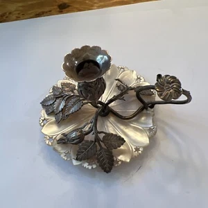 Antique Victorian Silver Plate Carved Shell Chamber Stick Candle Holder - Picture 1 of 6