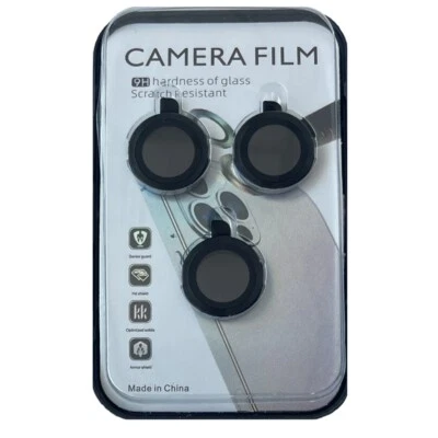 For iPhone 15 Pro / 15 Pro Max Camera Lens Cover Protector 9H Hardness Black - Image 1 of 4