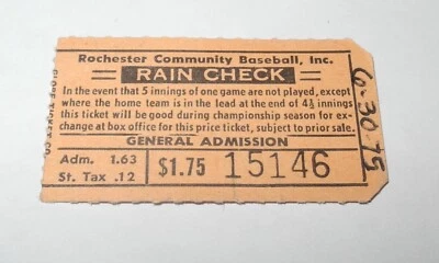 1975 Baseball Rochester Red Wings Pawtucket Red Sox Ticket International League - Image 1 of 2