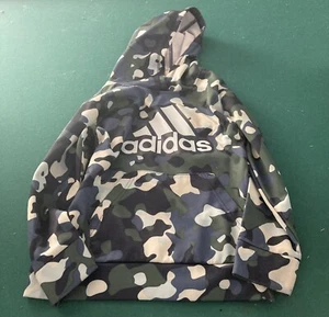 Adidas Kids Sweatshirt Size 7 Hoodie w/ Handwarmer Pocket Green & Blue Camo New! - Picture 1 of 5