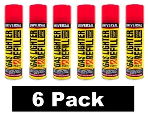 6x Universal Lighter Gas Refill Butane With 5 Nozzle Attachments 250ml Brand New - Picture 1 of 6