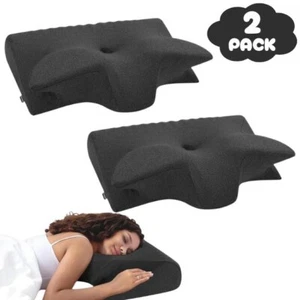 Almohada cervical de espuma viscoelástica negra ortopédica lateral espalda estómago 2PK - Imagen 1 de 2