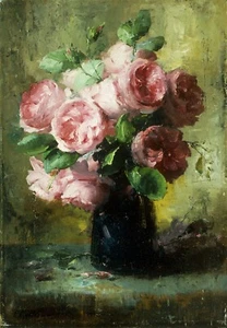 Frans Mortelmans : "Pink Roses in a Vase" � Giclee Fine Art Print - Picture 1 of 7