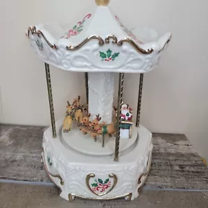 VTG Santa & Sleigh Musical Box Christmas Carousel 11.5" International Silver Co - Picture 1 of 4