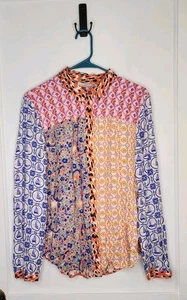 Maeve Anthropologie Sz Large Alida Contrast Button Down Shirt Nautical Floral - Picture 1 of 5