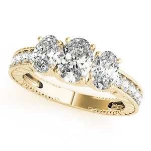 18K Yellow Gold Oval Cut Trilogy Engagement Ring โ 2Ct DE/VS Lab Grown Diamond - Picture 1 of 29